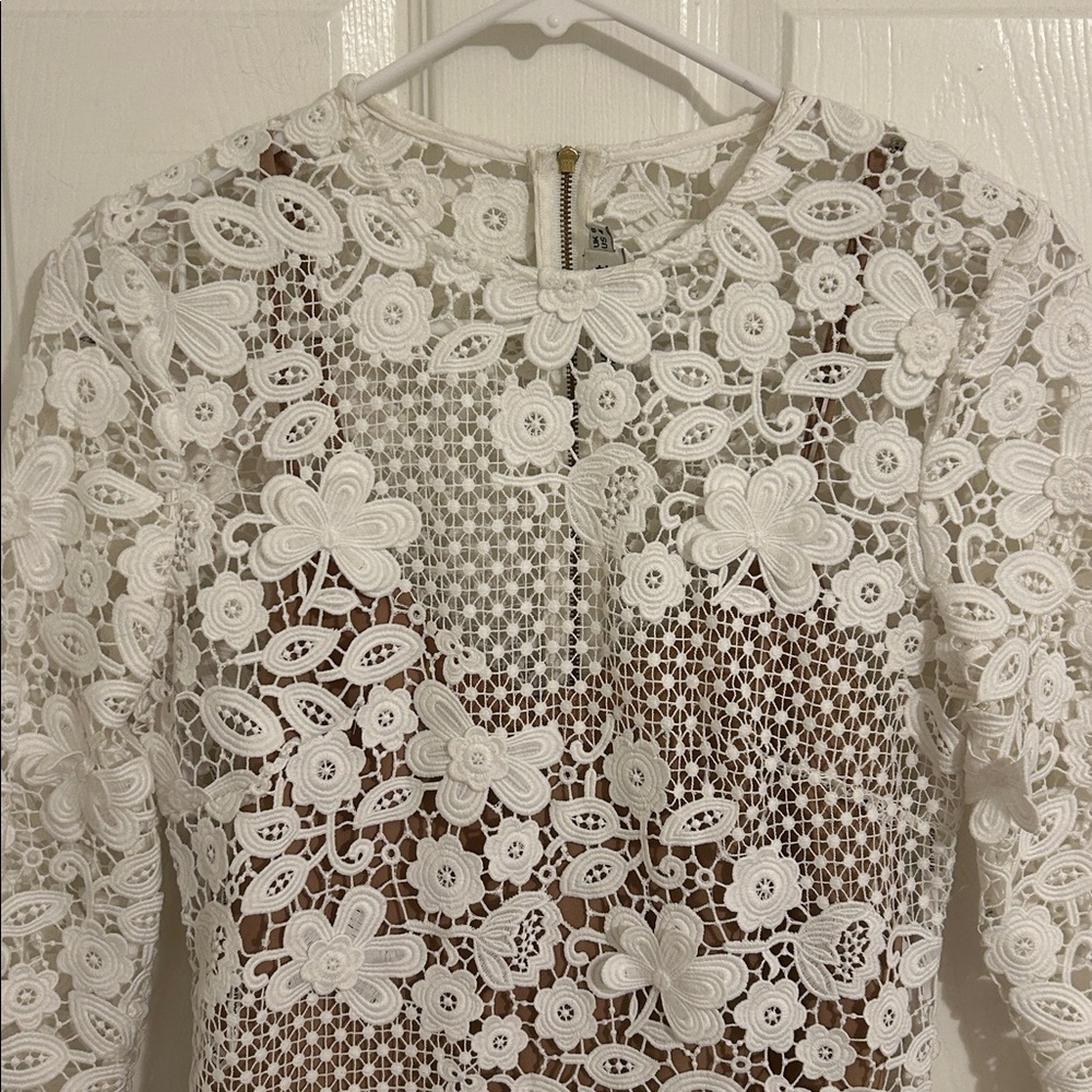 Self-Portrait 3D White Floral Guipure Lace Mini Dress New Size 4 - Picture 6 of 15